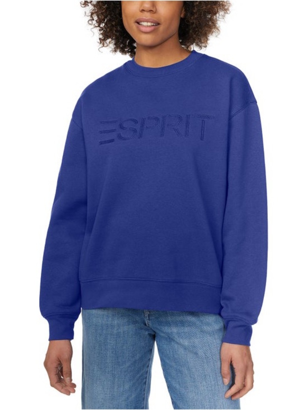 Esprit Cobalt Blue Embroidered Logo fleece Crewneck Sweatshirt Women's